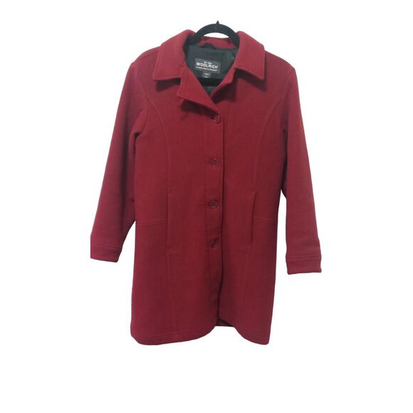 Woolrich Women's Wool Blend Ruby Red Pea Coat Small - Picture 1 of 7